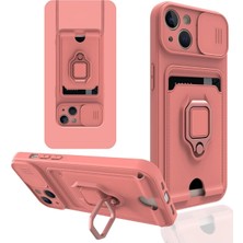 Toyigoo Mey Ithalat®  iPhone 13 Kılıf Zuma Kartvizitli Yüzüklü Silikon - Pembe TYGRSYT9573