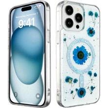 Durukar®  iPhone 14 Pro Kılıf Daisy Simli Magsafe Kapak - Mavi