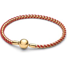 Poseidons Jewellery S925 Kırmızı Kordonlu Gold Renk Zincir Bileklik