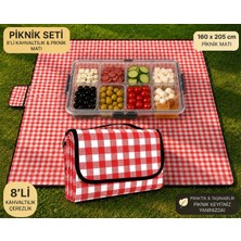 RSC Marketim Piknik Örtüsü Kamp Matı Su Geçirmez Kırmızı 160X205 Piknik Seti  Kırmızı / 8 Bölmeli Kilit Kapaklı Taşınabilir Kahvaltılık Organizer