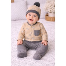 Andywawa AC24159 Little Zebra Bebek Tulum Takım Beige Grey