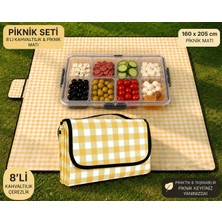 RSC Marketim Piknik Örtüsü Kamp Matı Su Geçirmez 160X205 Piknik Seti Sarı / 8 Bölmeli Kilit Kapaklı Taşınabilir Kahvaltılık Organizer