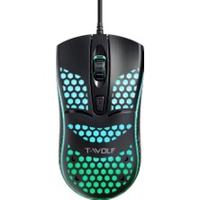 T-Wolf V15 Rgb Gaming Mouse Kablolu 4800 Dpı Petek Tasarım Işıklı Oyuncu Mouse Siyah