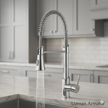 Uzman Armatür Telli Paslanmaz Çelik Krom Eviye Mutfak Bataryası ve Musluğu/kir Yapmaz/