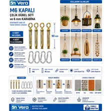 5N Vera M6 Kapalı Çelik Dübel Seti ve 6 mm Karabina | Dekoratif Askı ve Tavan Montaj Aparatı