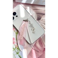 Miraz Tasarım Pembe Tül Telefon Charmı & Çanta Süsü | Inci Kelebek Detaylı Phone Strap | Anahtarlık