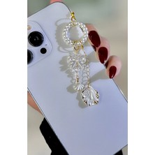 Miraz Tasarım Fiyonk/yaprak Incili Krem Renk Telefon Charmı Telefon Ipi Çanta Charmı