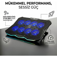 Gameagle 8 Fanlı RGB Gaming Notebook Soğutucu, Sessiz Fan, 7 Kademeli Yükseklik Ayarı, 9-17.3" Uyumlu Laptop Standı
