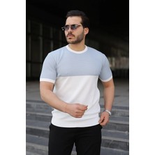 Erkek Renk Bloklu Bisiklet Yaka Kısa Kollu Triko Tişört