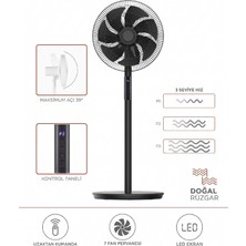 Başkenttekno Vantilatör 7 Pervaneli 3 Kademeli Kumandalı Dijital Ekranlı Ayaklı 16 Inc 60W Fan SF02 Siyah