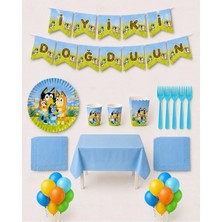 Bluey Temalı 52 Parça 8 Kişilik Doğum Günü Seti Tabak Bardak Balon Flama