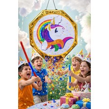 Unicorn Temalı Pinyata ve Sopası – Katlanabilir Doğum Günü Parti Oyunu 40 cm Konsept Seçenekli
