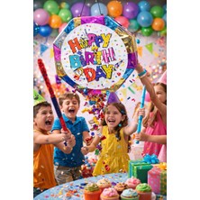 Happy Birthday Temalı Pinyata ve Sopası –katlanabilir Doğum Günü Parti Oyunu 40 cm Konsept Seçenekli