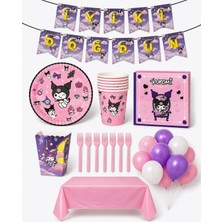 Kuromi Temalı 94 Parça 16 Kişilik Doğum Günü Seti Tabak Bardak Balon Flama