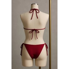 Modadua Kadın Bordo Yandan ve Boyundan Bağlamalı Bikini Mayo Takımı
