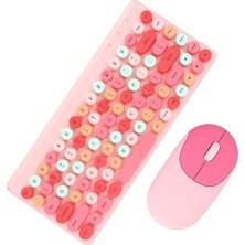 COjans Cs Kablosuz Retro Klavye ve Fare Seti (Pembe)