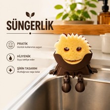 Luvena Sevimli Süngerlik Mutfak Evye Sünger Tutucu | Lavabo Kenarı Sünger Organizeri | Dekoratif Süngerlik Turuncu