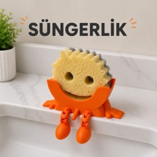Luvena Sevimli Süngerlik Mutfak Evye Sünger Tutucu | Lavabo Kenarı Sünger Organizeri | Dekoratif Süngerlik Turuncu