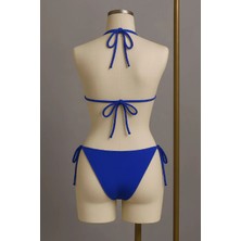 Modadua Kadın Mavi Yandan ve Boyundan Bağlamalı Bikini Mayo Takımı