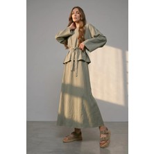 Passion Moda Evi Salaş Kesim Kuşaklı Kimona Elbise Takımı Pamuklu Kumaş