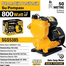 İbtaş SGS5385 - Otomatik Periferik Su Pompası 800 Watt 1.2 Hp - 50 Metre - Bakır Sargı
