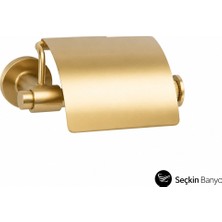 System Banyo Aksesuarları  Ezel Kapaklı Tuvalet Kağıtlığı Saten Altın