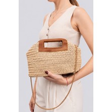 Westbag Rafya Örgü Hasır Burslu Zincirli Clutch El Omuz Çanta