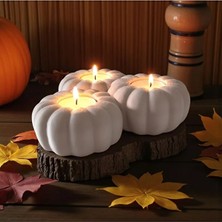 3'lü Dekoratif Balkabağı Mumluk Seti - Modern Tealight Mum Tutucu ve Sonbahar Temalı Hediyelik Obje