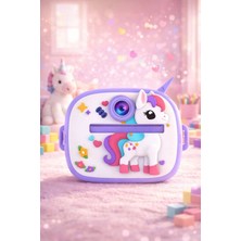 Filli Kutum Sevimli Unicorn Dinozor Çocuk Kamerası Mor Anında Baskı Mini Fotoğraf Makinesi