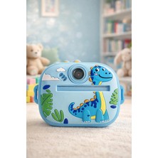 Sevimli Unicorn Dinozor Çocuk Kamerası Mavi Anında Baskı Mini Fotoğraf Makinesi