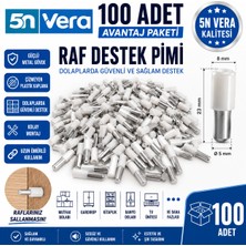 5N Vera 100 Adet Raf Destek Pimi Seti | Metal Gövdeli Plastik Kaplamalı Dolap Raf Tutucu | Gardırop Kitaplık Mutfak Dolabı Raf Taşıyıcı Aparatı