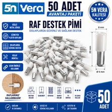 5N Vera 50 Adet Raf Destek Pimi Seti Metal Gövde ile Güçlü ve Estetik Dolap Raf Desteği