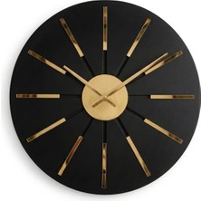 As Tasarım Lazer Dekoratif Ahşap Duvar Saati Ahşap Siyah Mdf Üzeri Gold Pleksi Mobilya Renk Desenli Hediyelik Sessiz Duvar Saati 45 cm