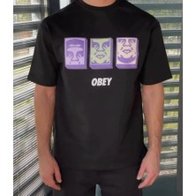 Unisex Bisiklet Yaka Baskılı Oversize T-Shirt - Siyah