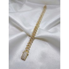 Ares 01 Store 14K Altın Kaplama Zirkon Taşlı Çelik Gurmet Bileklik