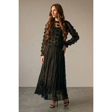 Passion Moda Evi Çiçekli Tüllü Siyah Bluz