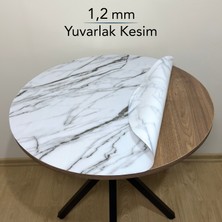 Overdal Yuvarlak 1,2 mm Mermer Desenli Kalın Pvc Masa Örtüsü Kaymaz Silinebilir Masa Koruyucu - D01