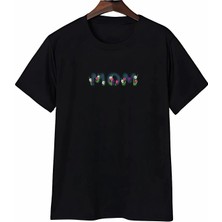 Anneler Gününe Özel Tasarım Mom Çiçek Baskılı T-Shirt - Siyah