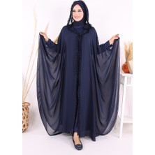 Bym Fashion Kapişonlu Abayalı Elbise Takım 3778 Lacivert
