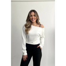 Lior Design Kadın Kışlık Regular Kesim Kalın Dokulu Tek Omuzlu Bluz