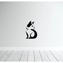 Kedi Figürü Duvar Modern Ahşap Tablo Dekor Siyah Renk 40 Cm.