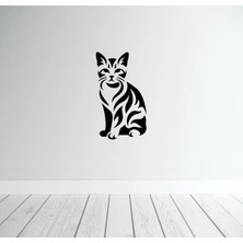 Kedi Figürü Duvar Modern Ahşap Tablo Dekor Siyah Renk 40 Cm.
