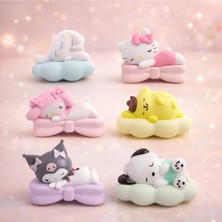 Wonderful Life Kawaii Kuromi My Melody Hello Kitty Uyuyan Figür Seti 6 Adet Sevimli Masa Üstü Koleksiyon 3.5 cm
