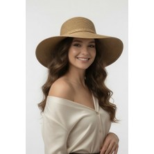 Mollycrush Luxury Kadın Camel Örgü Bağcık Detaylı Hasır Güneş Şapkası -  Geniş Kenarlı Yazlık Plaj ve Tatil Modeli