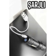 Aslanoğlu Store Şarjlı Metal Zoomlu El Feneri Işıldak LED Işık Taşınabilir El Lambası
