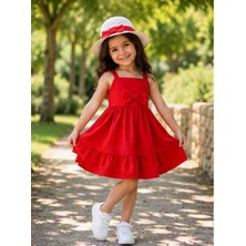 Lovinya Kids Şapkalı Fiyonk Detaylı Büzgülü Elbise