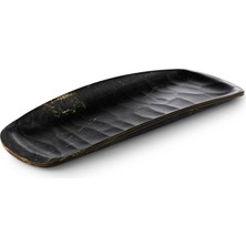 Tria Hibrit Ahşap Rölyefli Kayık Tabak 6 Adet 33X14 cm Abanoz Desenli