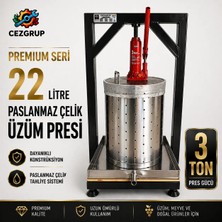 Premium 22 Litre Üzüm Sıkma Presi | 304 Çelik Sepet & Izgara | 304 Kare Tepsi & Kapak |