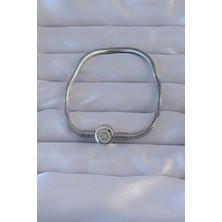 Onba Pirinç Gümüş Renk Zirkon Taşlı Charm Bileklik 5886 - OB6078-6924