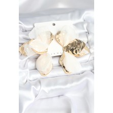 Onba Pirinç Gold Renk Beyaz Tüllü Lotus Kadın Küpe 5886 - OB3007-4773